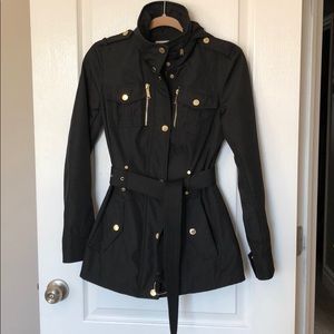 Michael Kors Black Belted, Hooded Rain Jacket, Sm